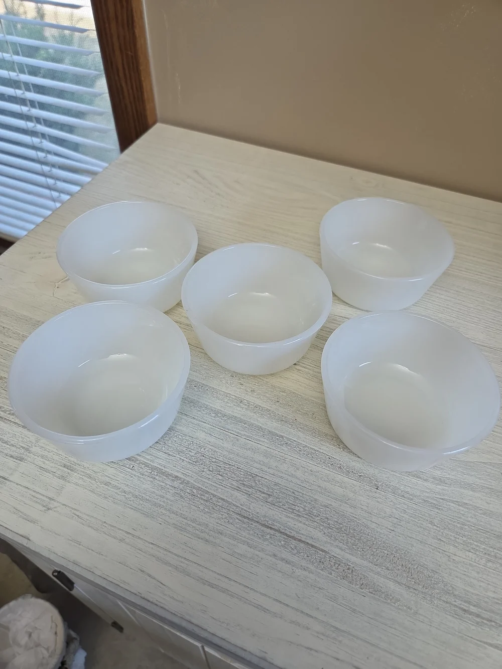 Set of 5 White Milk Glass Bowls Anchor Hocking Custard Cups